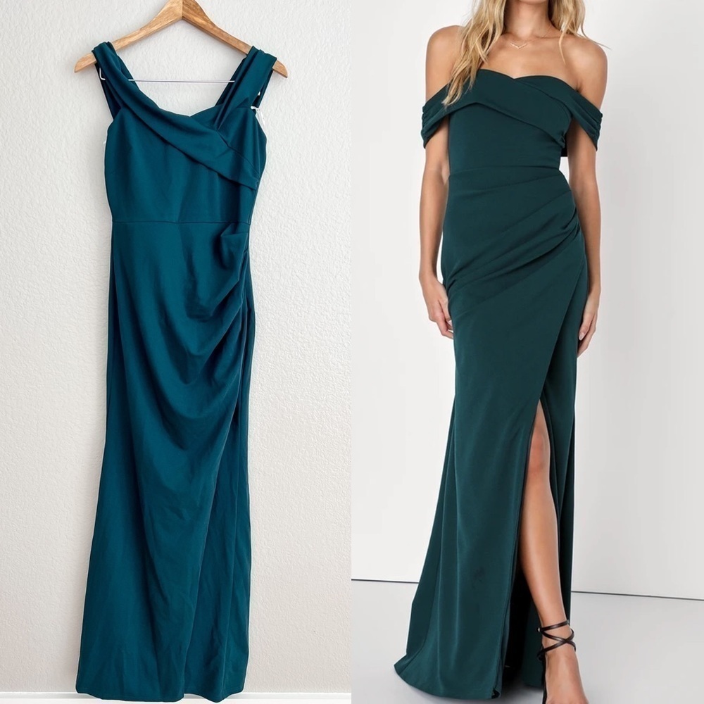 High-Class Presence Emerald Green Off-the-Shoulder Maxi Dress
